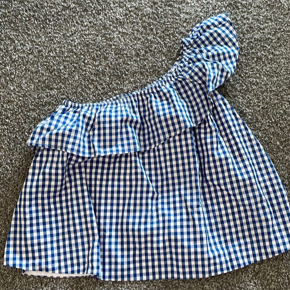 Lauren James one shoulder gingham top, small